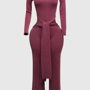 Elegant Burgundy Long Sleeve Jumpsuit Nwot Size 1x